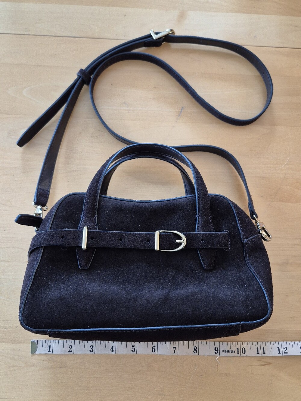 Classic Black Suede Top-Handle Crossbody Bag